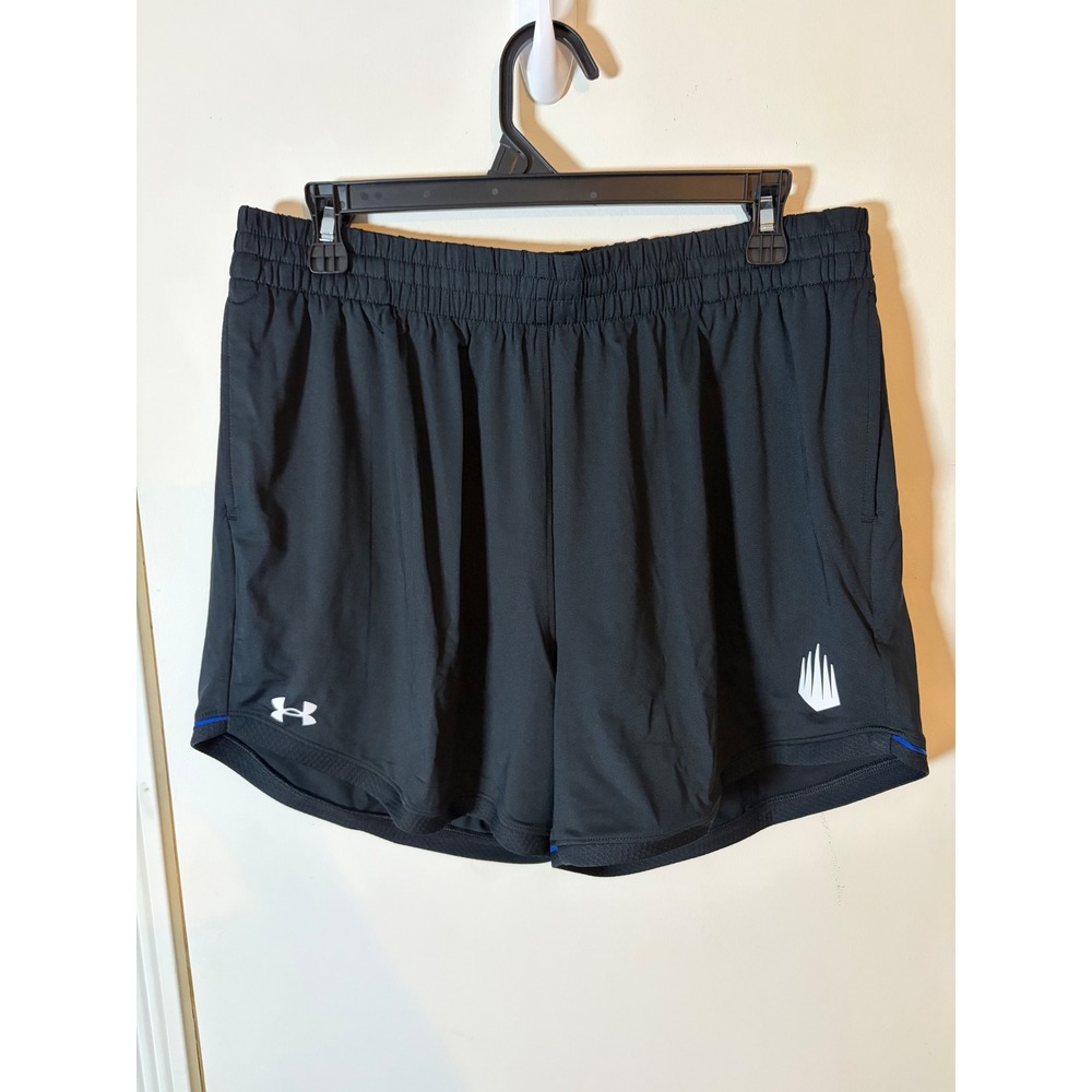 Under Armour Womens Knit Short PIN Black Blue Athletic Gym Shorts 1385153 Large
